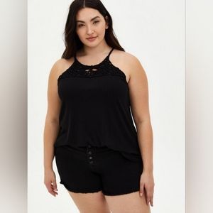 Torrid Black Knit Macrame High Neck Tank Top Size 4, 4X, 26